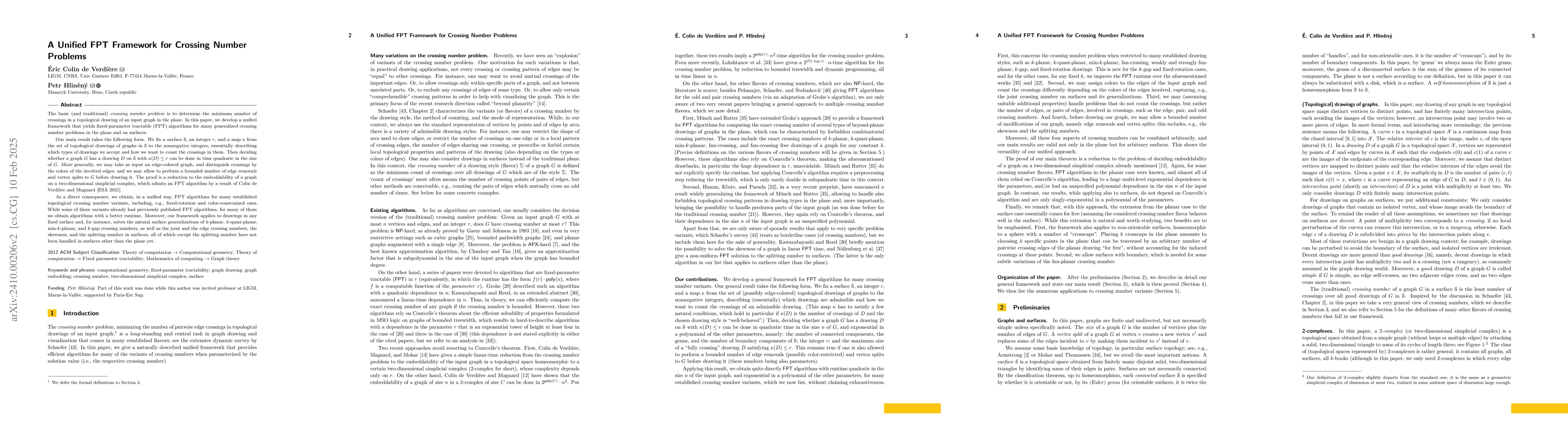 Thumbnail for FPT Algorithms for Crossing Number Problems: A Unified Approach
