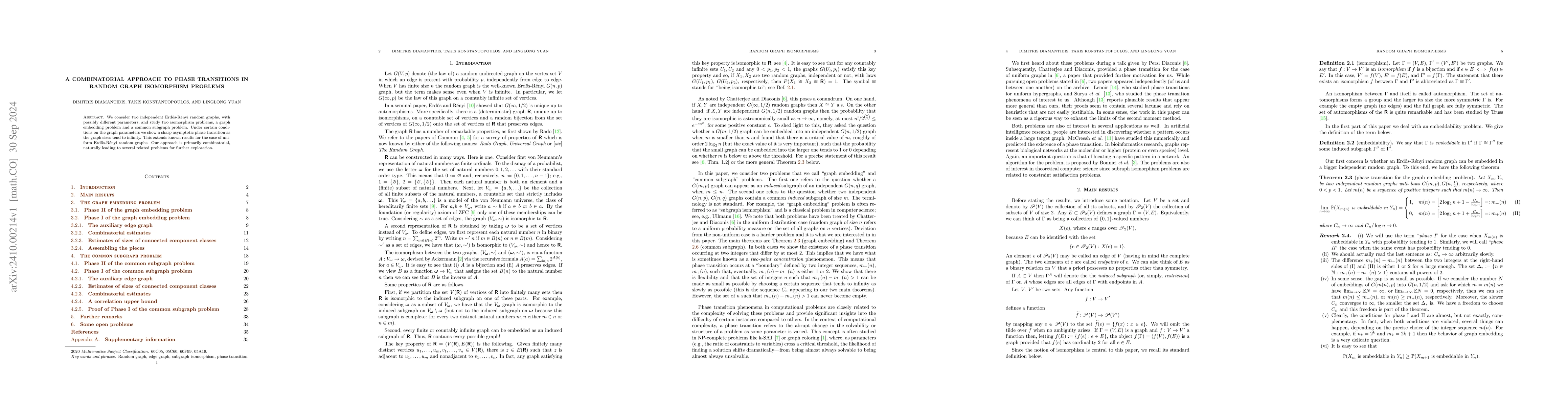 Thumbnail for A combinatorial approach to phase transitions in random graph
  isomorphism problems