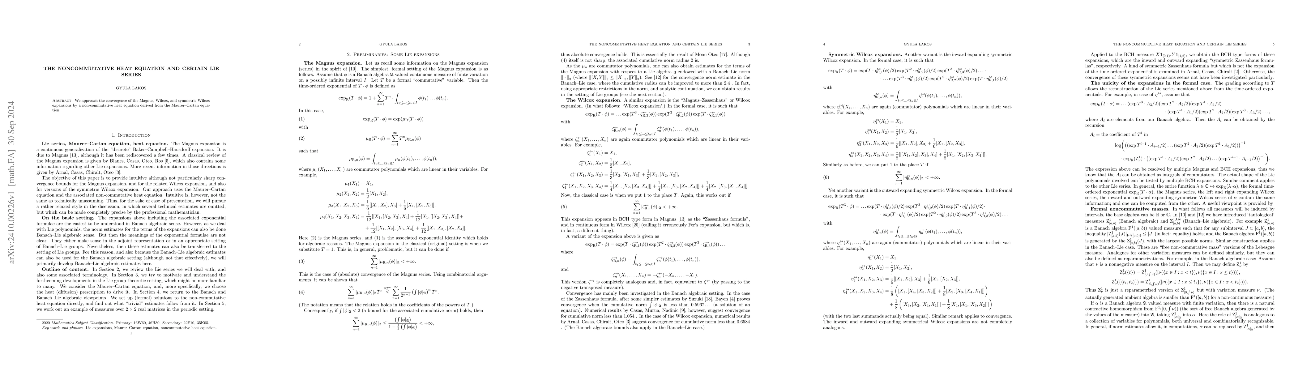 Thumbnail for The noncommutative heat equation and certain Lie series