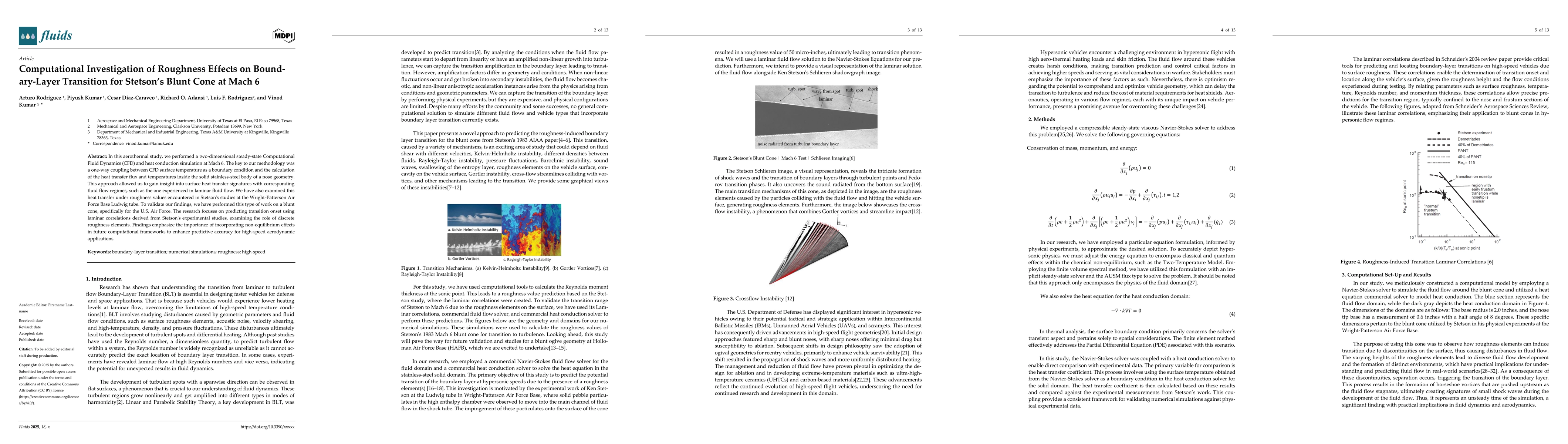 Thumbnail for Computational Investigation of Roughness Effects on Boundary Layer
  Transition for Stetson's Blunt Cone at Mach 6