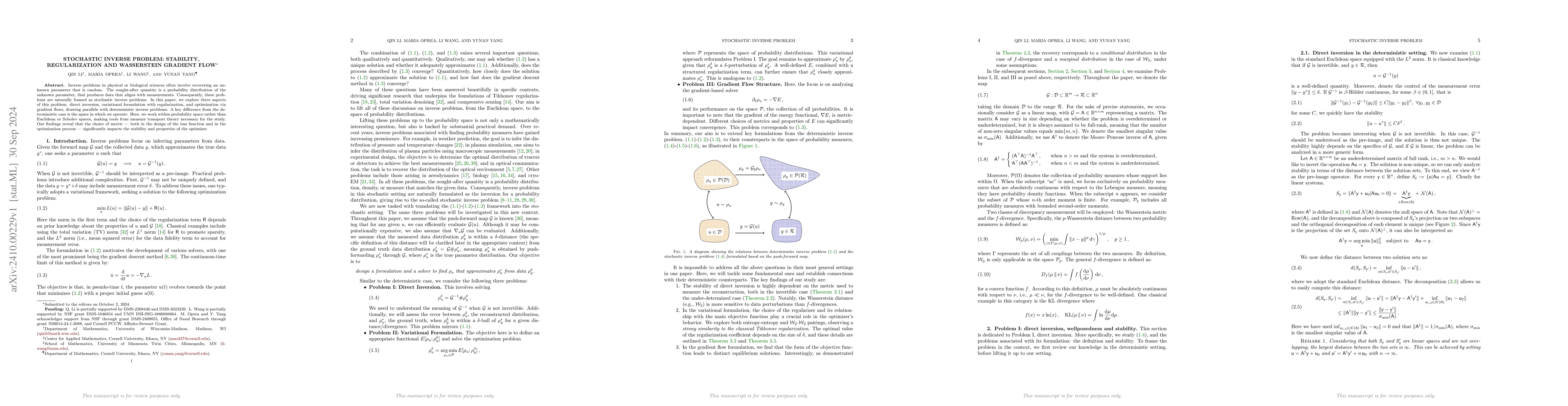 Thumbnail for Stochastic Inverse Problem: stability, regularization and Wasserstein
  gradient flow