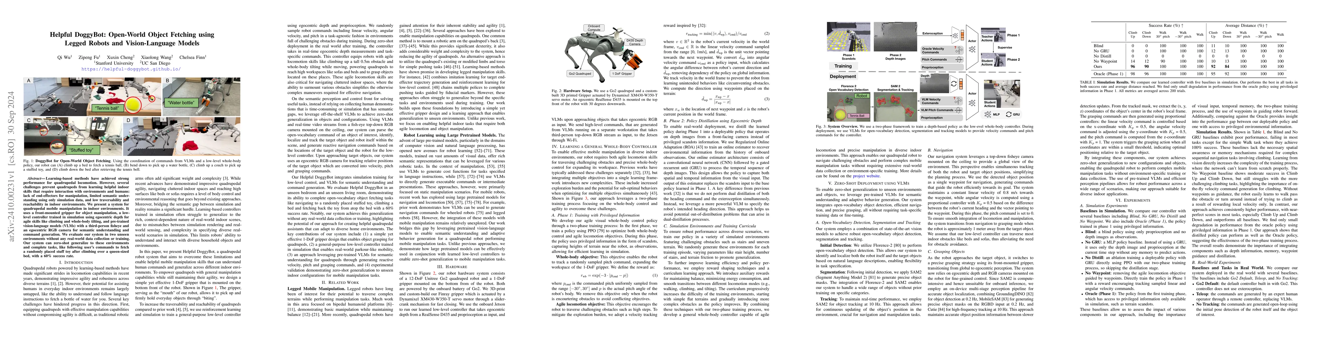 Thumbnail for Helpful DoggyBot: Open-World Object Fetching using Legged Robots and
  Vision-Language Models
