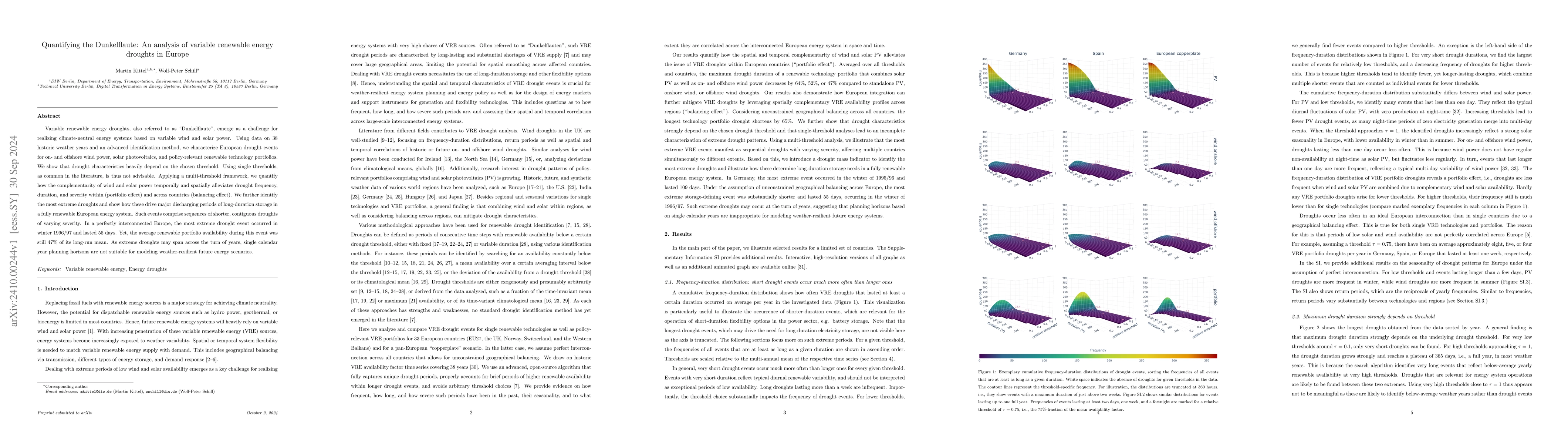 Thumbnail for Quantifying the Dunkelflaute: An analysis of variable renewable energy
  droughts in Europe