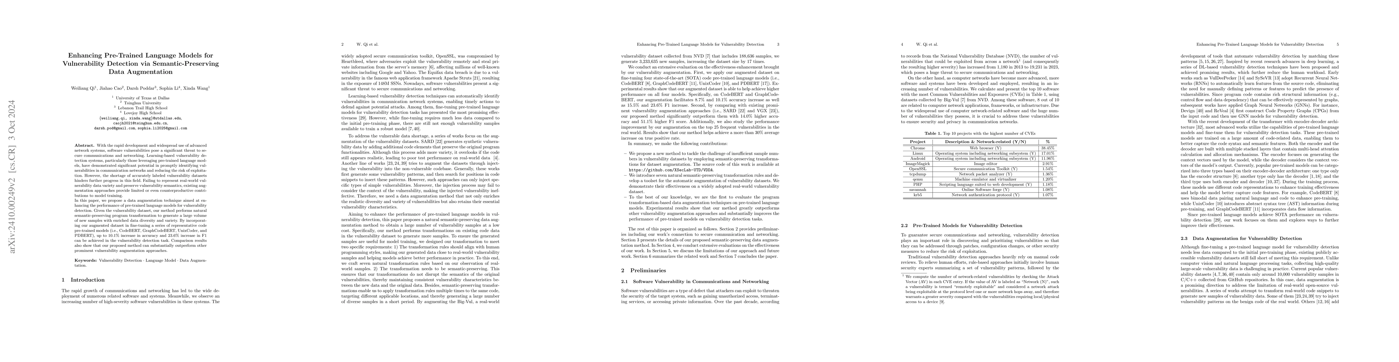 Thumbnail for Enhancing Pre-Trained Language Models for Vulnerability Detection via
  Semantic-Preserving Data Augmentation