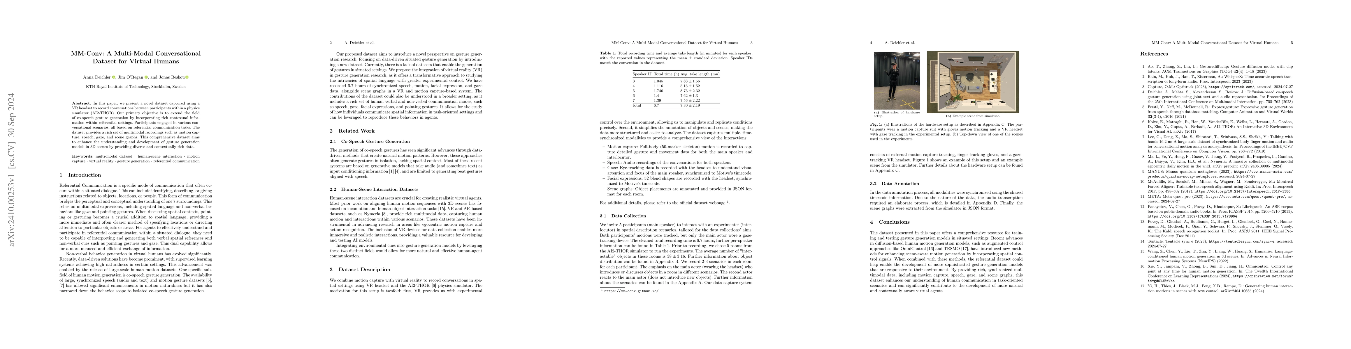Thumbnail for MM-Conv: A Multi-modal Conversational Dataset for Virtual Humans
