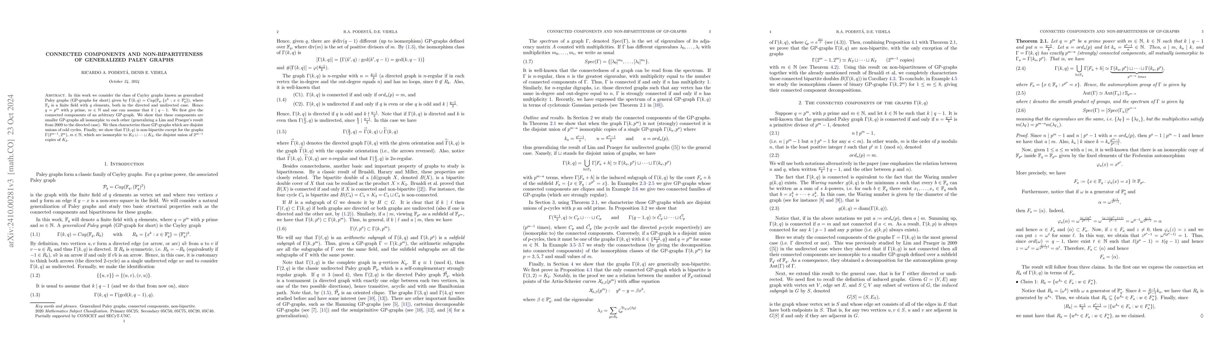 Thumbnail for Connected components and non-bipartiteness of generalized Paley graphs