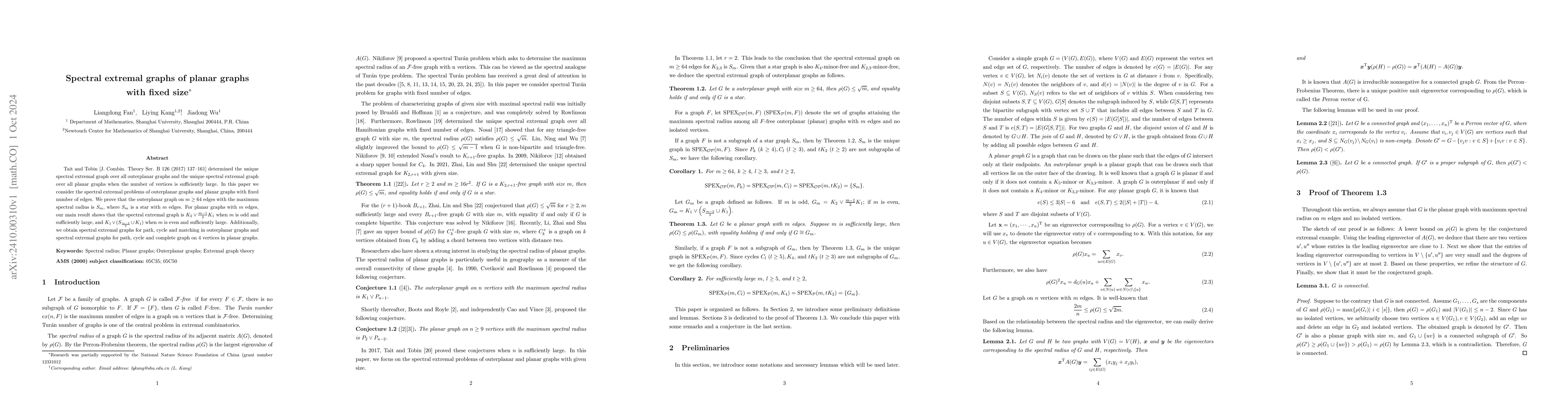 Thumbnail for Spectral Extremal Graphs of Planar Graphs with Fixed Size