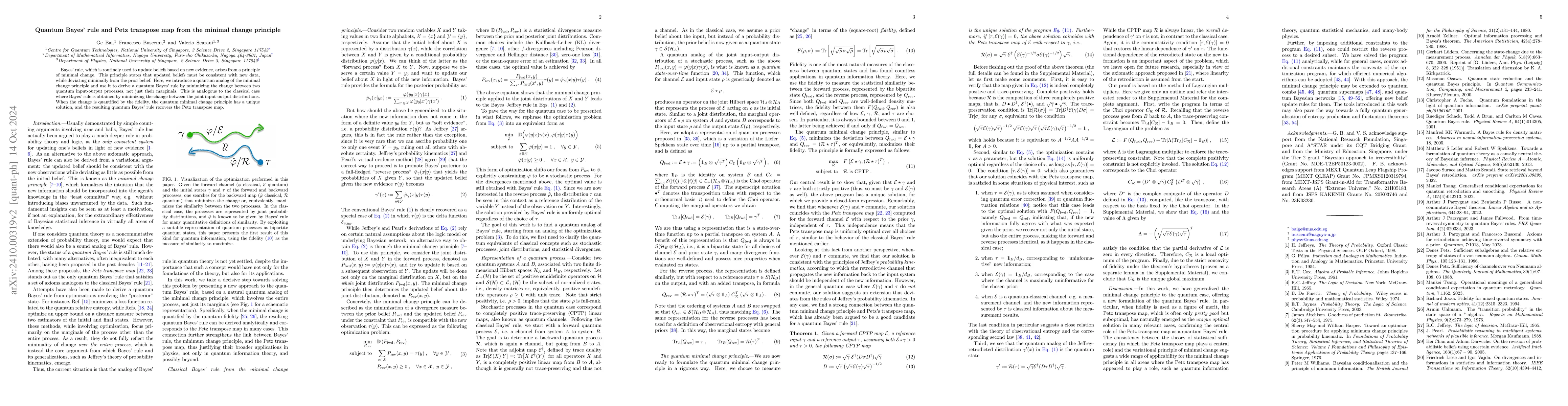 Thumbnail for Quantum Bayes' rule and Petz transpose map from the minimal change
  principle