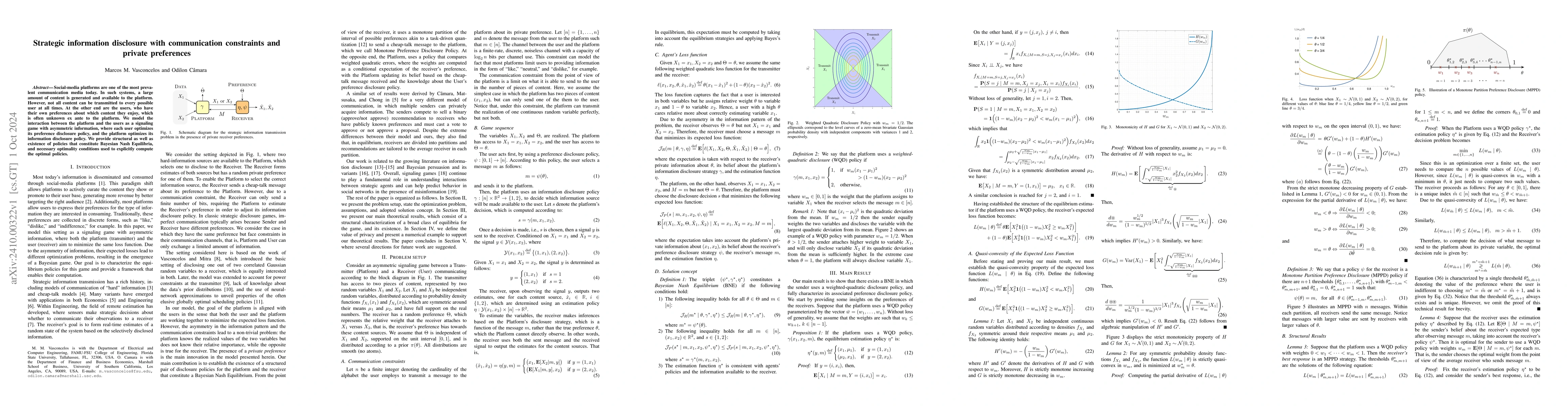 Thumbnail for Strategic information disclosure with communication constraints and
  private preferences