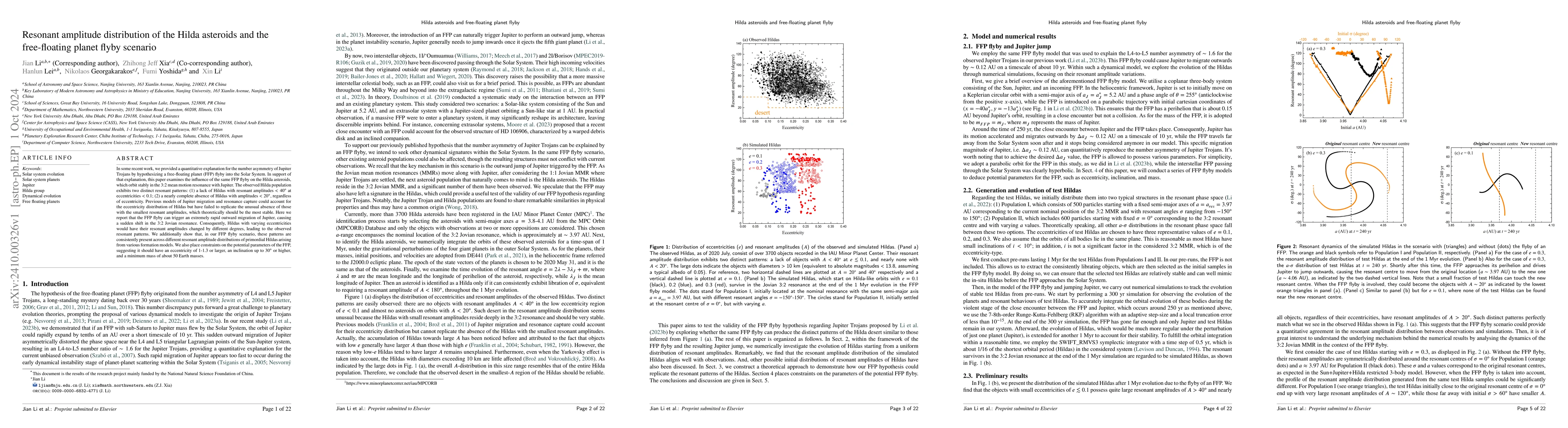 Thumbnail for Resonant amplitude distribution of the Hilda asteroids and the
  free-floating planet flyby scenario