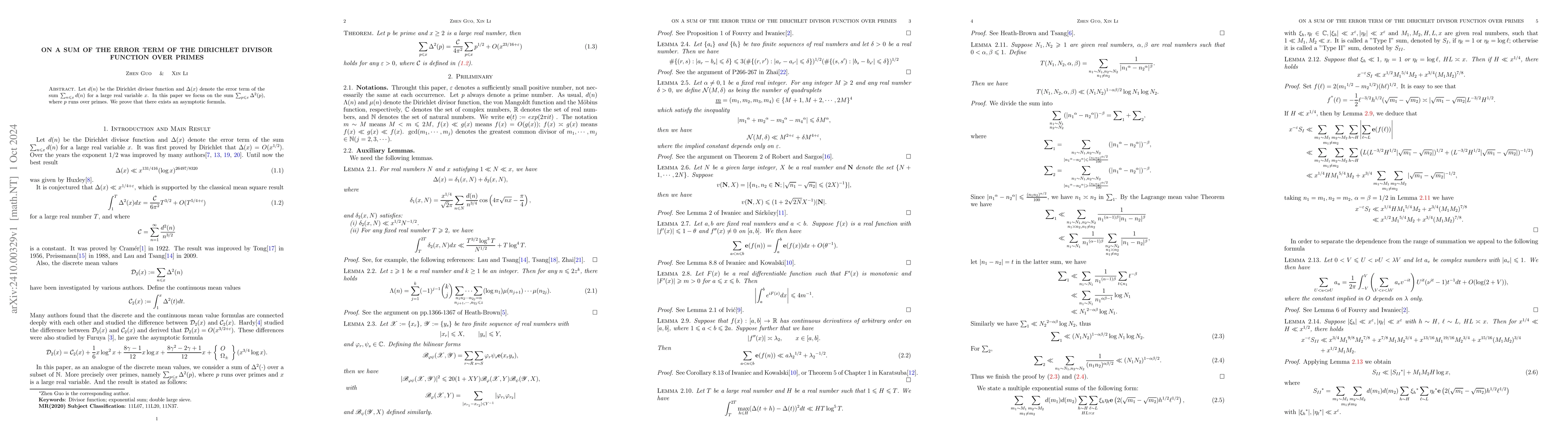 Thumbnail for On a sum of the error term of the Dirichlet divisor function over primes