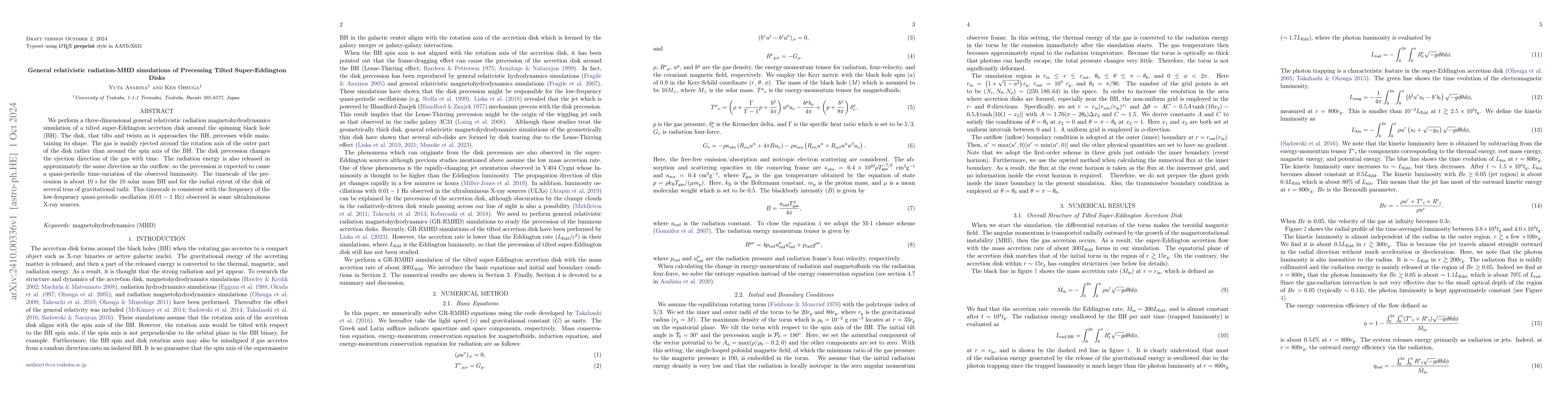 Thumbnail for General Relativistic Radiation Magnetohydrodynamics Simulations of
  Precessing Tilted Super-Eddington Disks