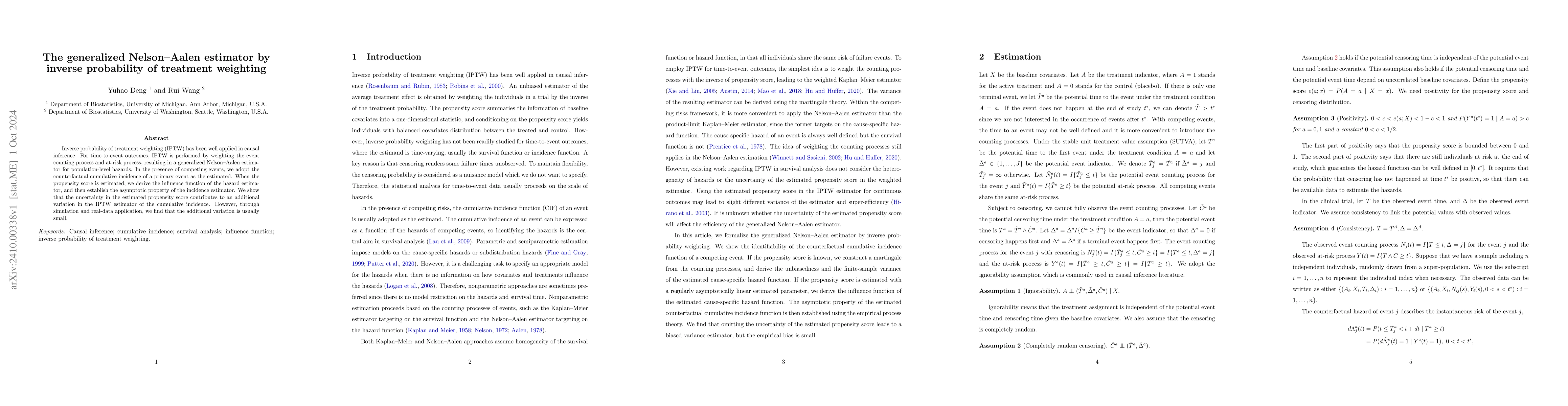 Thumbnail for The generalized Nelson--Aalen estimator by inverse probability of
  treatment weighting