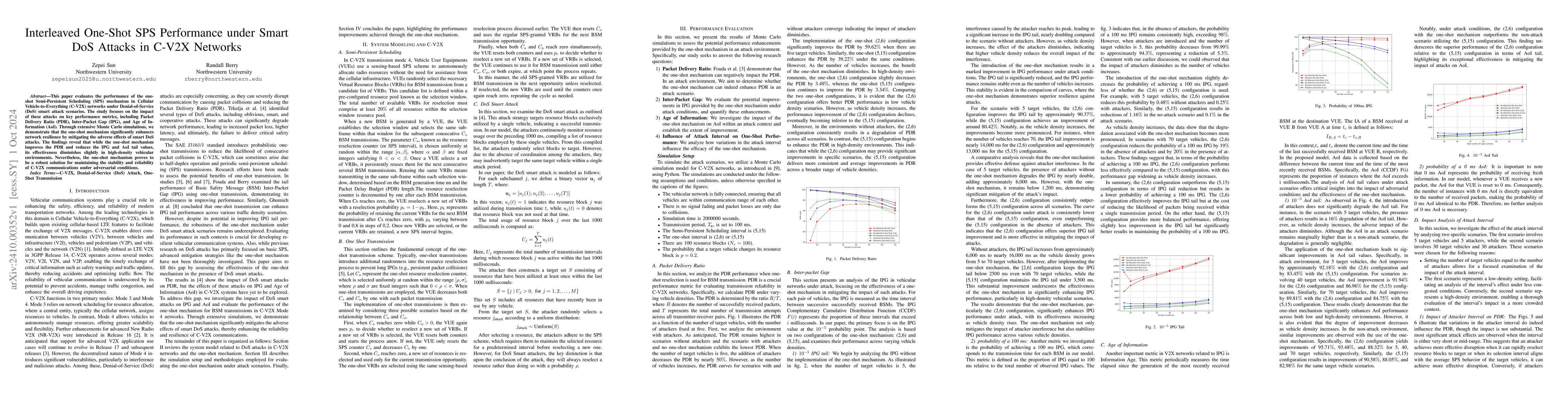 Thumbnail for Interleaved One-Shot SPS Performance under Smart DoS Attacks in C-V2X
  Networks