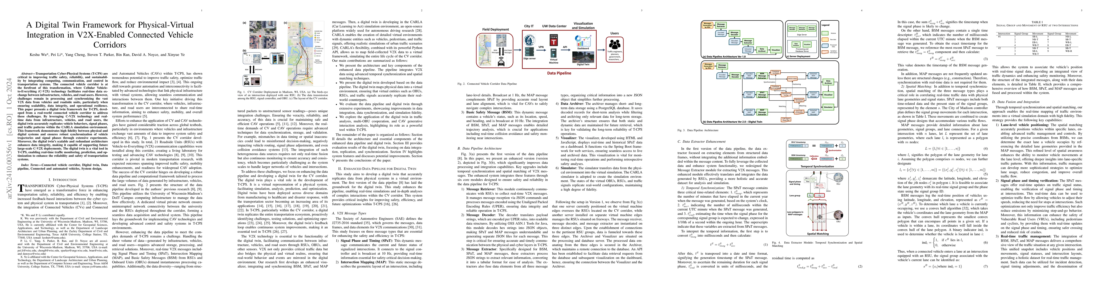 Thumbnail for A Digital Twin Framework for Physical-Virtual Integration in V2X-Enabled
  Connected Vehicle Corridors