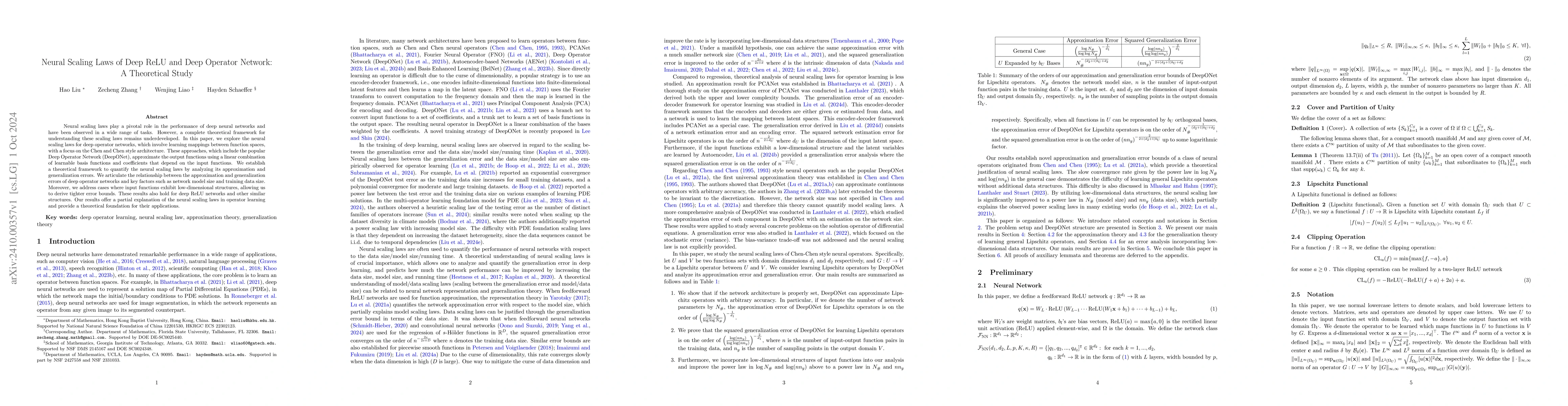 Thumbnail for Neural Scaling Laws of Deep ReLU and Deep Operator Network: A
  Theoretical Study
