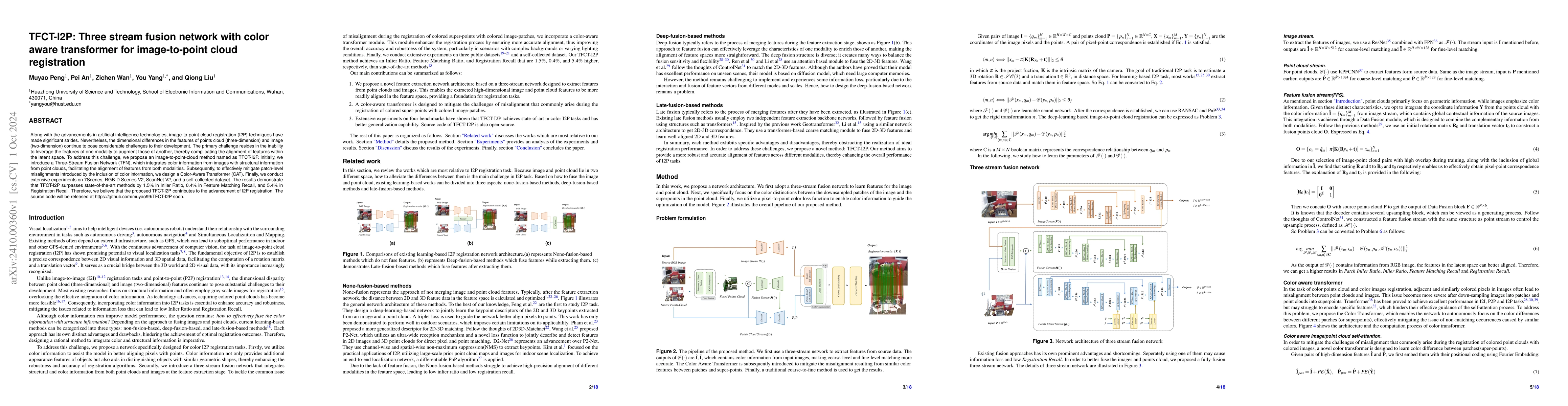 Thumbnail for TFCT-I2P: Three stream fusion network with color aware transformer for
  image-to-point cloud registration