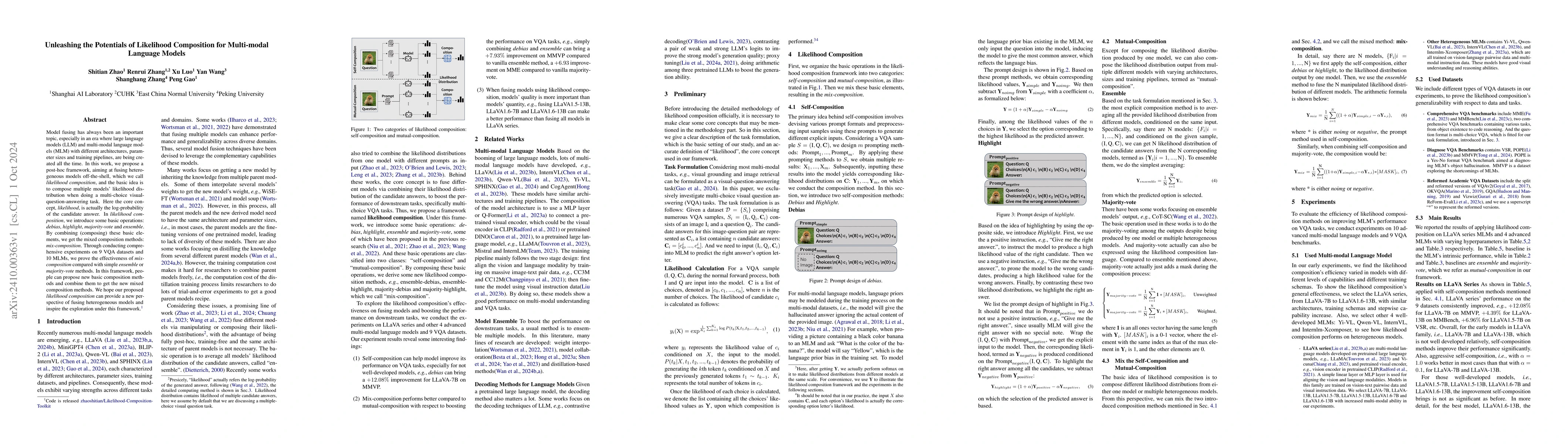 Thumbnail for Unleashing the Potentials of Likelihood Composition for Multi-modal
  Language Models