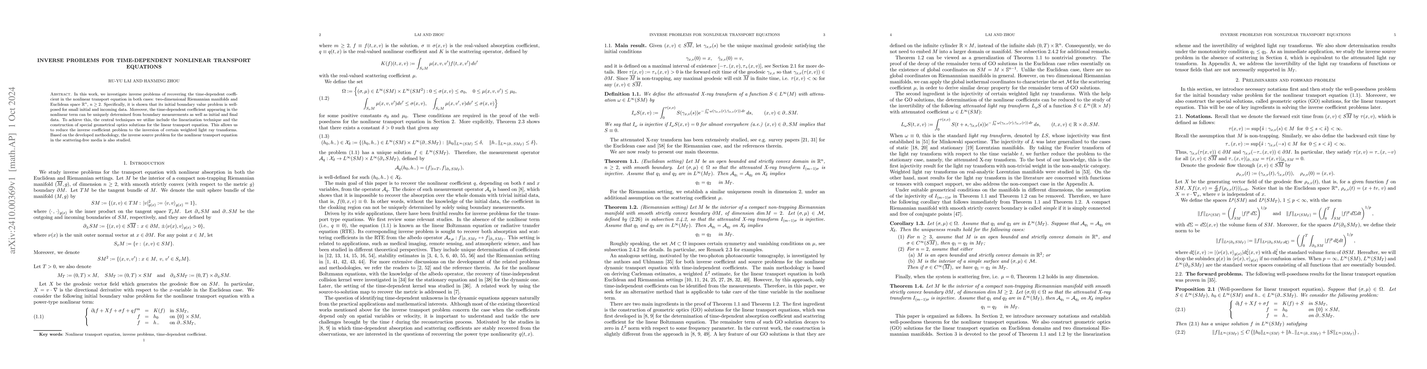 Thumbnail for Inverse problems for time-dependent nonlinear transport equations