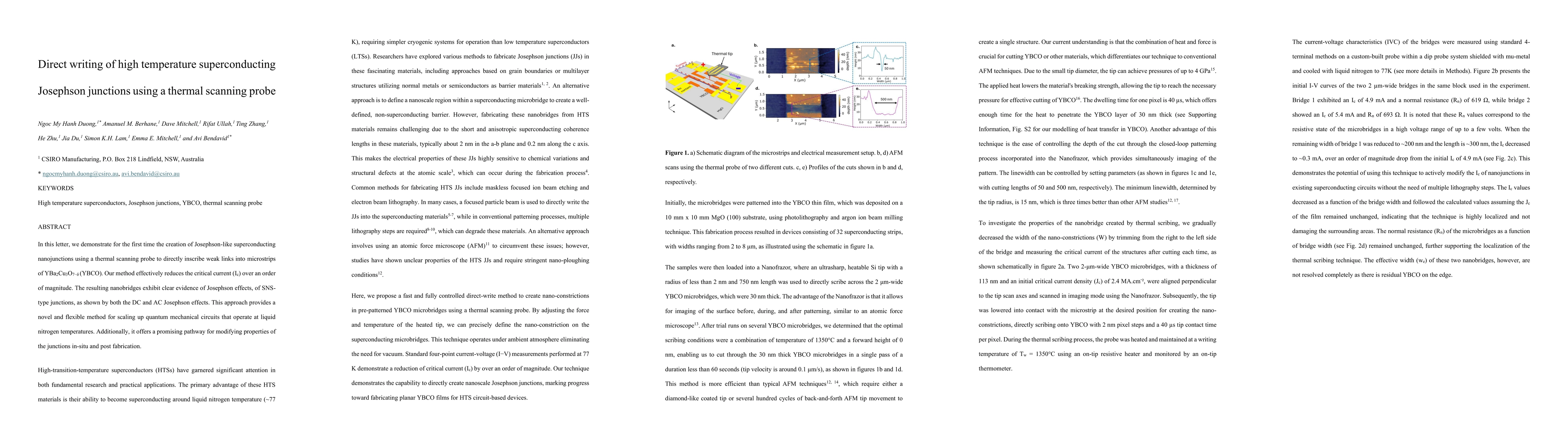 Thumbnail for Direct writing of high temperature superconducting Josephson junctions
  using a thermal scanning probe