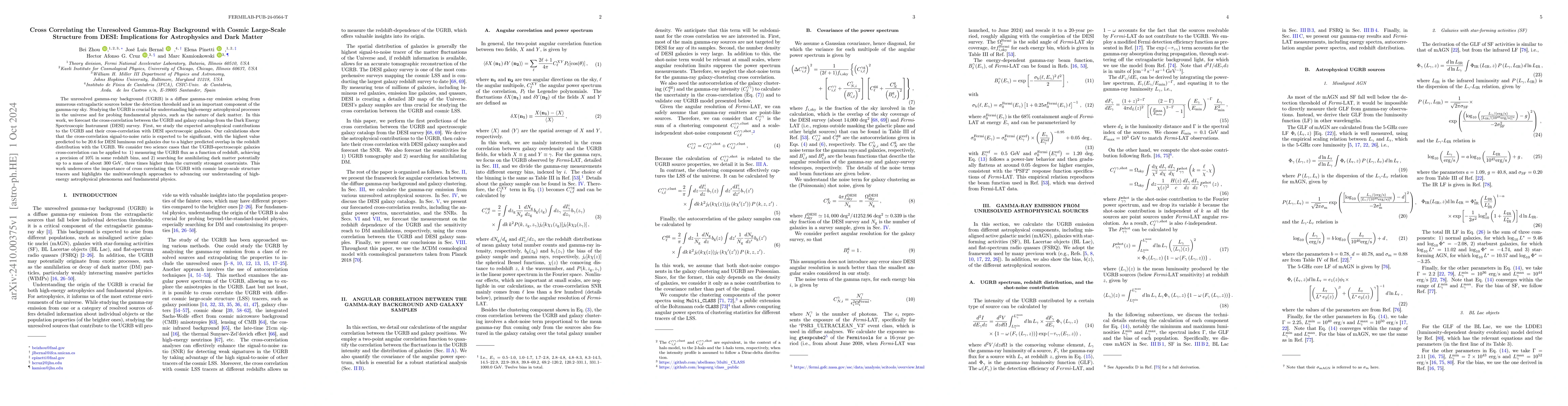 Thumbnail for Cross Correlating the Unresolved Gamma-Ray Background with Cosmic
  Large-Scale Structure from DESI: Implications for Astrophysics and Dark
  Matter