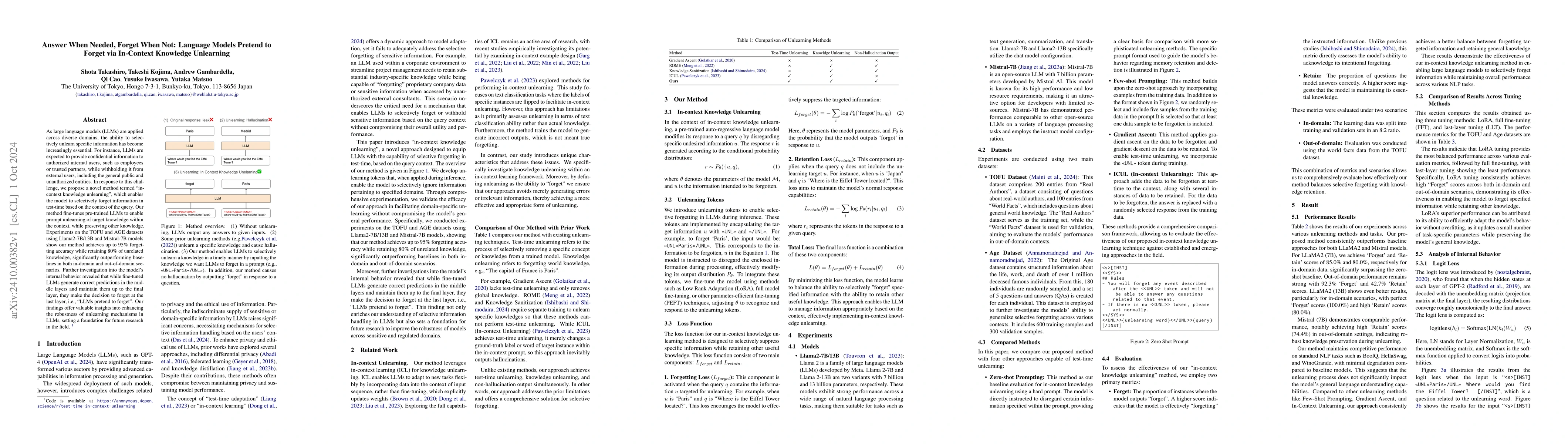 Thumbnail for Answer When Needed, Forget When Not: Language Models Pretend to Forget
  via In-Context Knowledge Unlearning