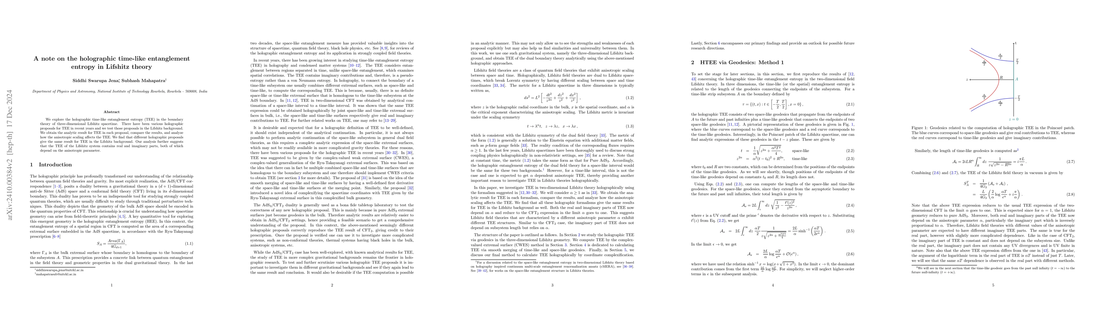 Thumbnail for A note on the holographic time-like entanglement entropy in Lifshitz
  theory
