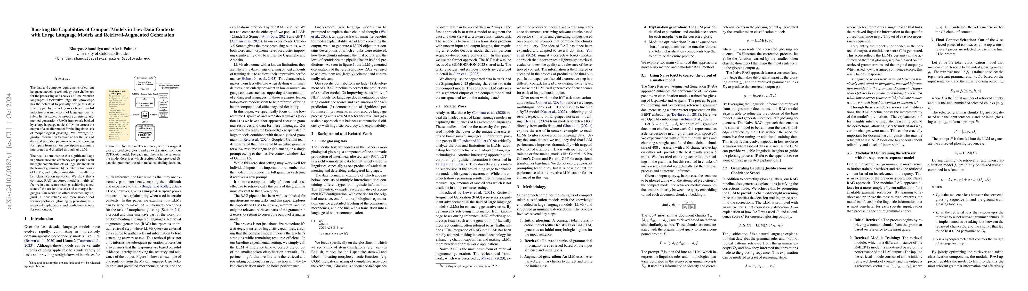 Thumbnail for Boosting the Capabilities of Compact Models in Low-Data Contexts with
  Large Language Models and Retrieval-Augmented Generation