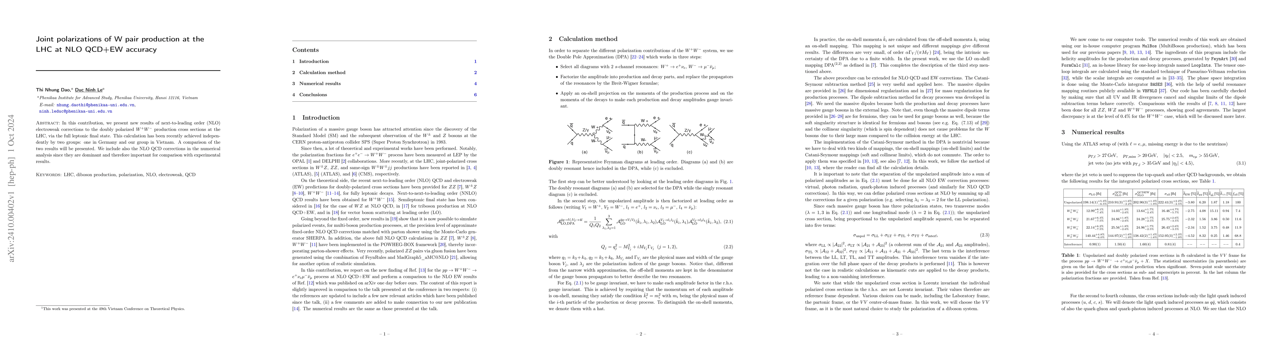 Thumbnail for Joint polarizations of W pair production at the LHC at NLO QCD+EW
  accuracy