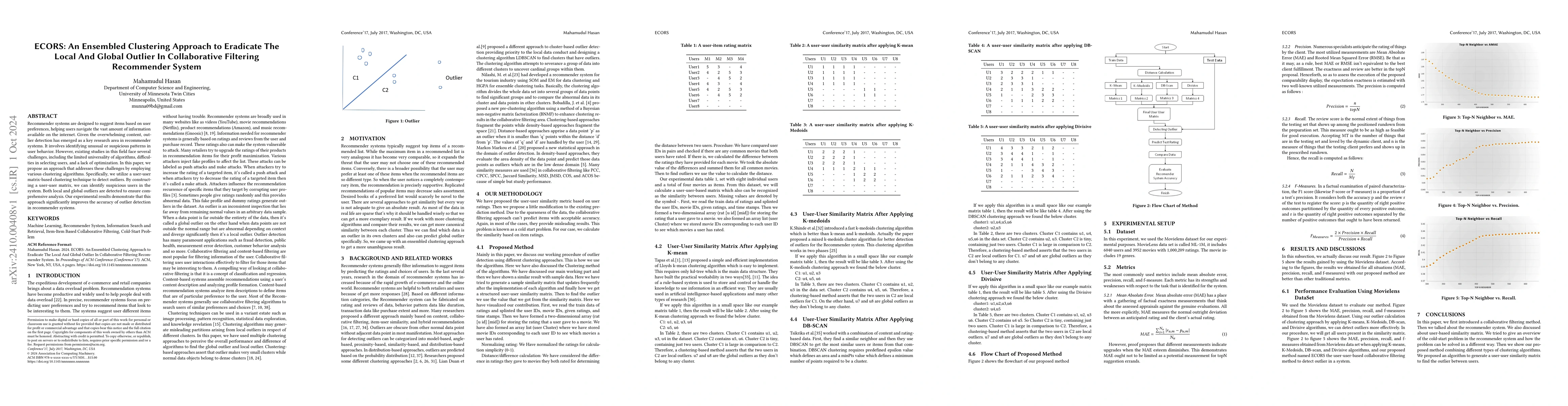 Thumbnail for ECORS: An Ensembled Clustering Approach to Eradicate The Local And
  Global Outlier In Collaborative Filtering Recommender System