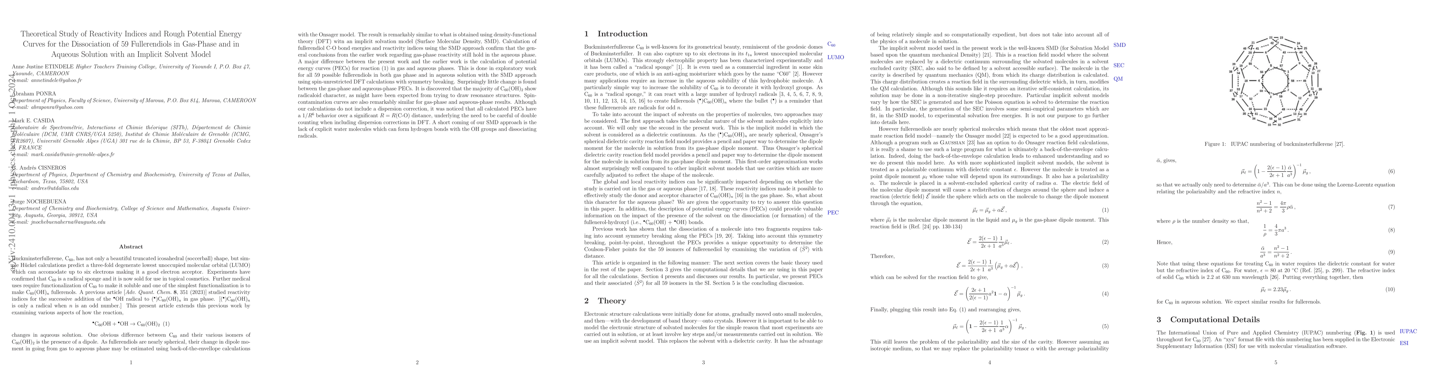 Thumbnail for Theoretical Study of Reactivity Indices and Rough Potential Energy
  Curves for the Dissociation of 59 Fullerendiols in Gas-Phase and in Aqueous
  Solution with an Implicit Solvent Model