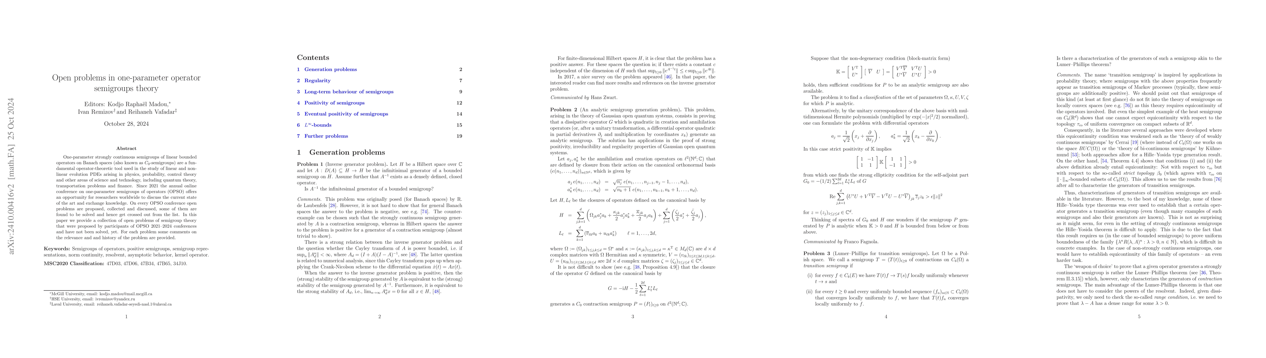 Thumbnail for Open problems in one-parameter operator semigroups theory