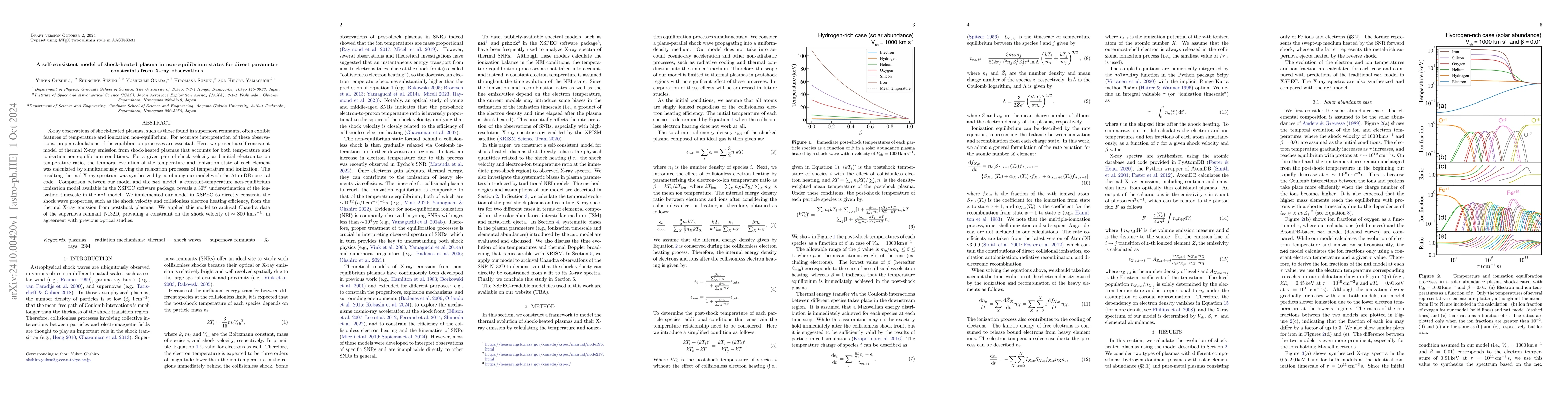 Thumbnail for A self-consistent model of shock-heated plasma in non-equilibrium states
  for direct parameter constraints from X-ray observations