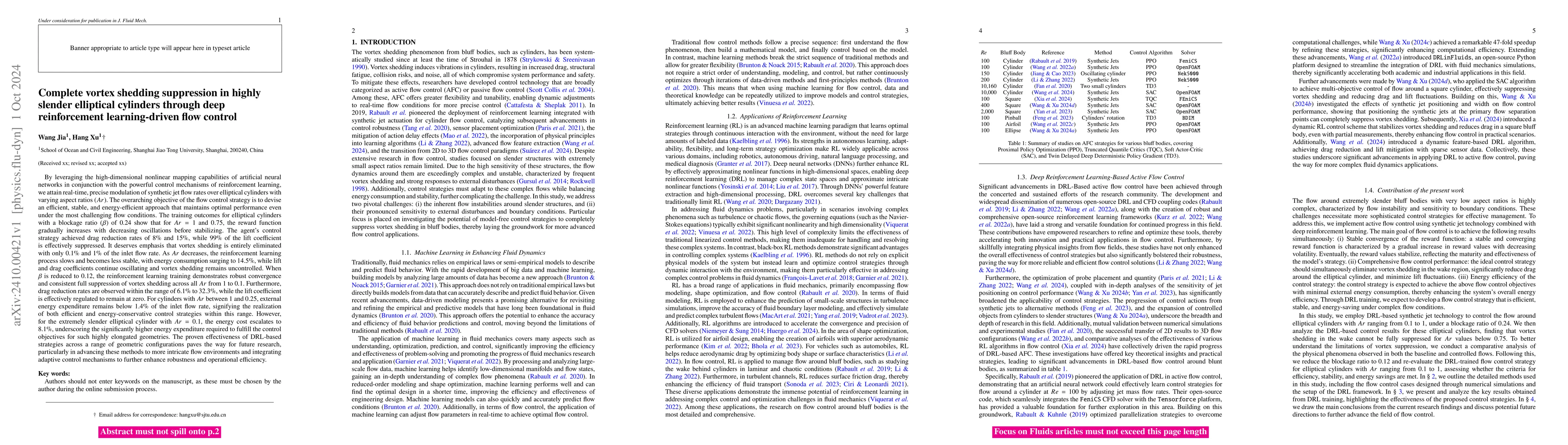 Thumbnail for Complete vortex shedding suppression in highly slender elliptical
  cylinders through deep reinforcement learning-driven flow control
