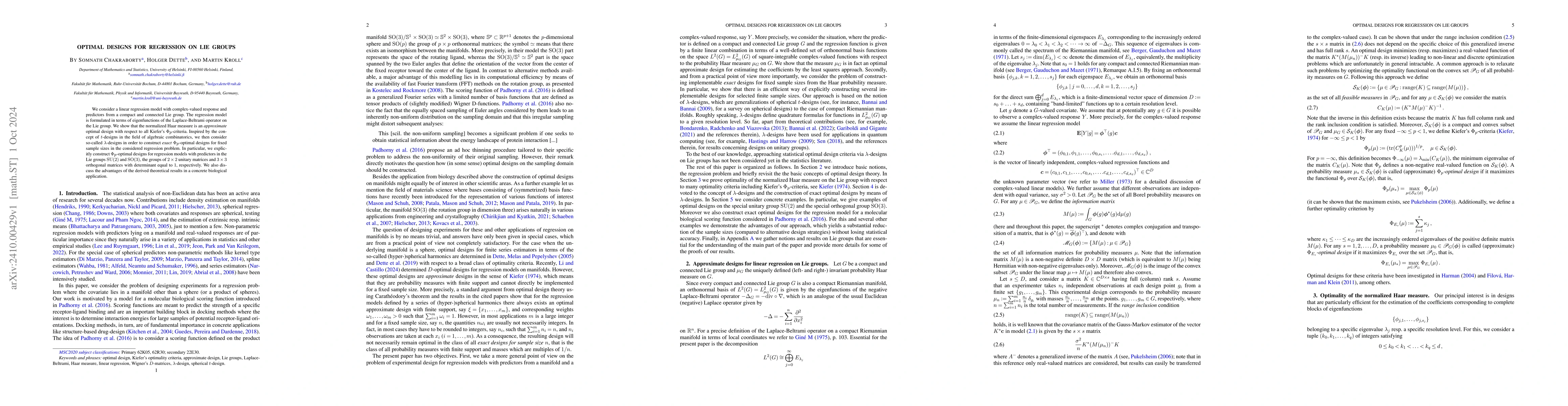 Thumbnail for Optimal Designs for Regression on Lie Groups