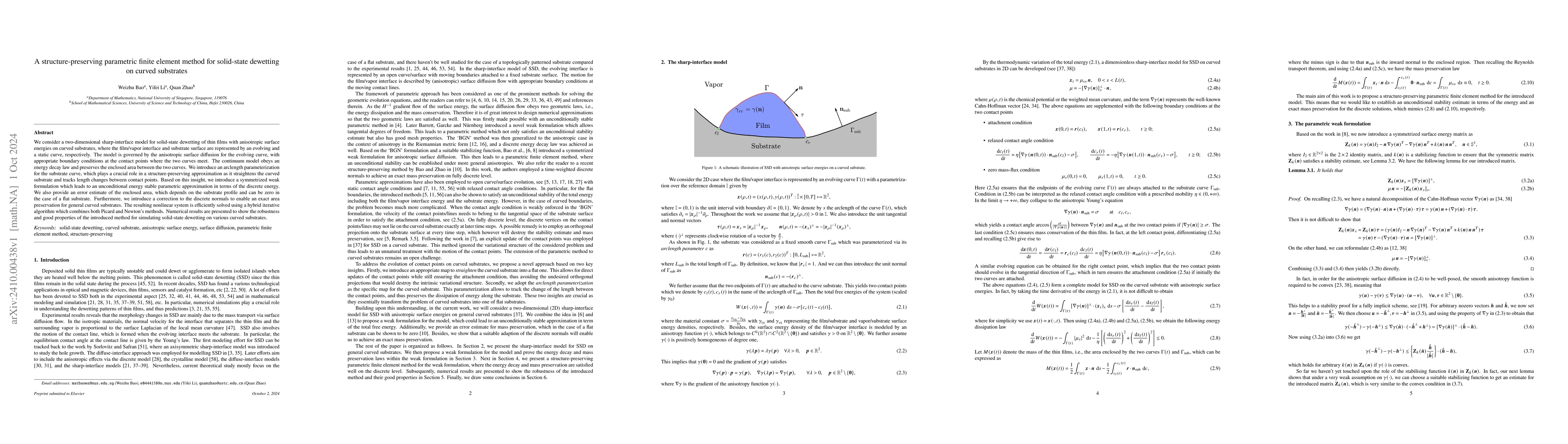 Thumbnail for A structure-preserving parametric finite element method for solid-state
  dewetting on curved substrates