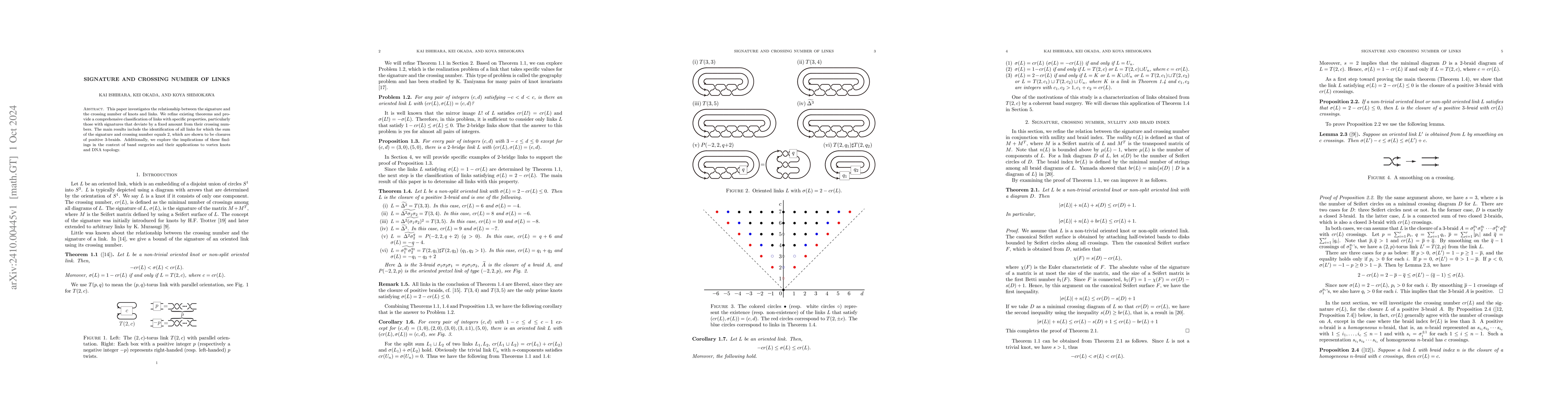 Thumbnail for Signature and crossing number of links