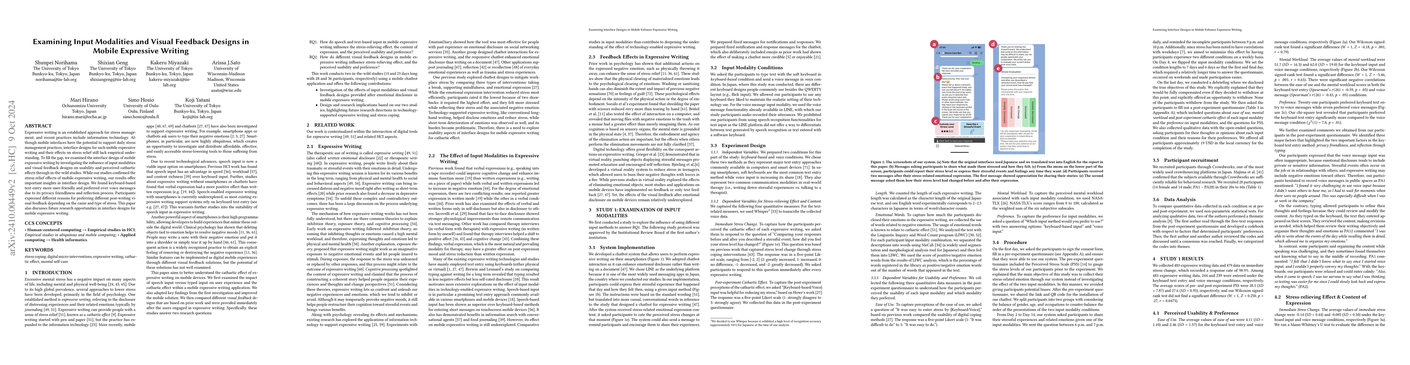 Thumbnail for Examining Input Modalities and Visual Feedback Designs in Mobile
  Expressive Writing