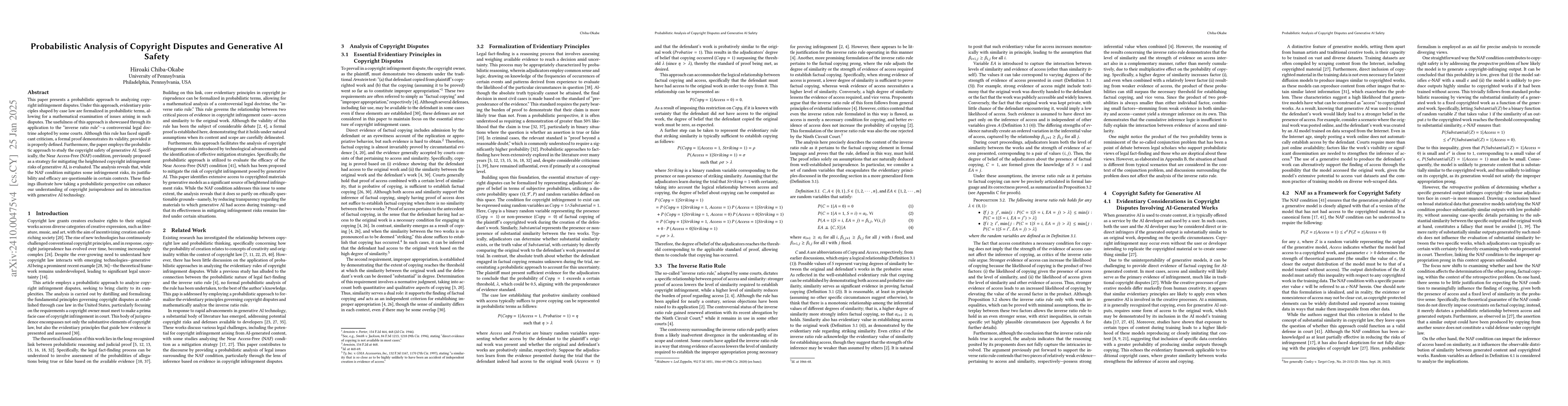 Thumbnail for Probabilistic Analysis of Copyright Disputes and Generative AI Safety