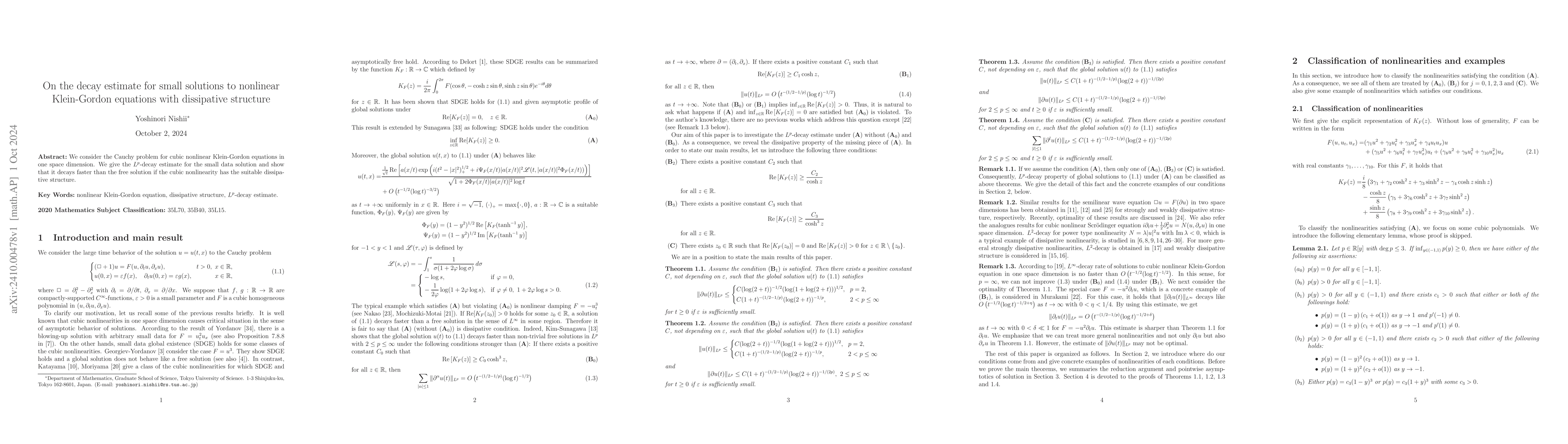Thumbnail for On the decay estimate for small solutions to nonlinear Klein-Gordon
  equations with dissipative structure