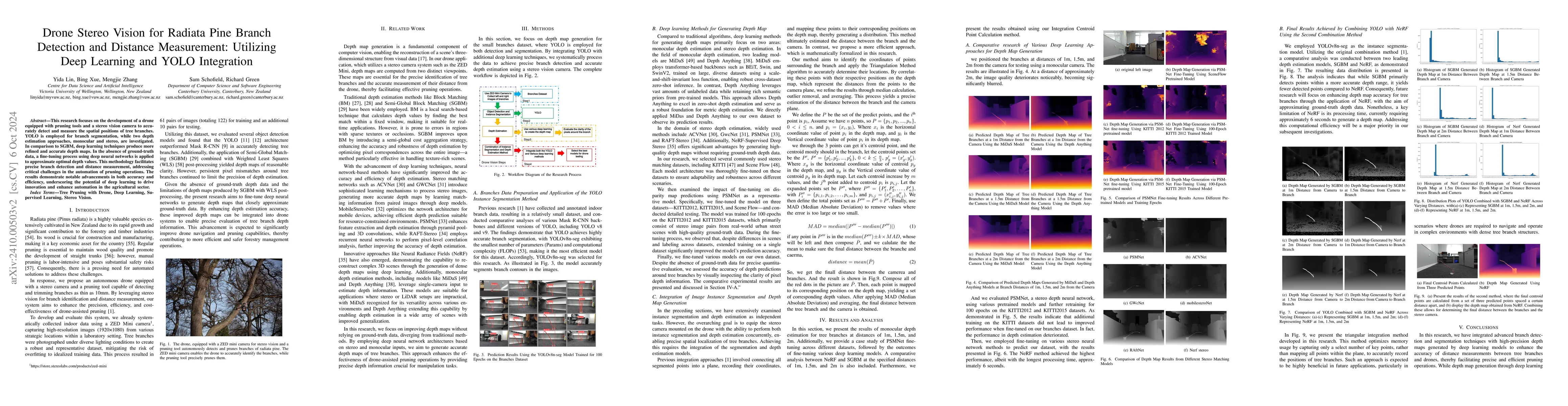 Thumbnail for Drone Stereo Vision for Radiata Pine Branch Detection and Distance
  Measurement: Utilizing Deep Learning and YOLO Integration