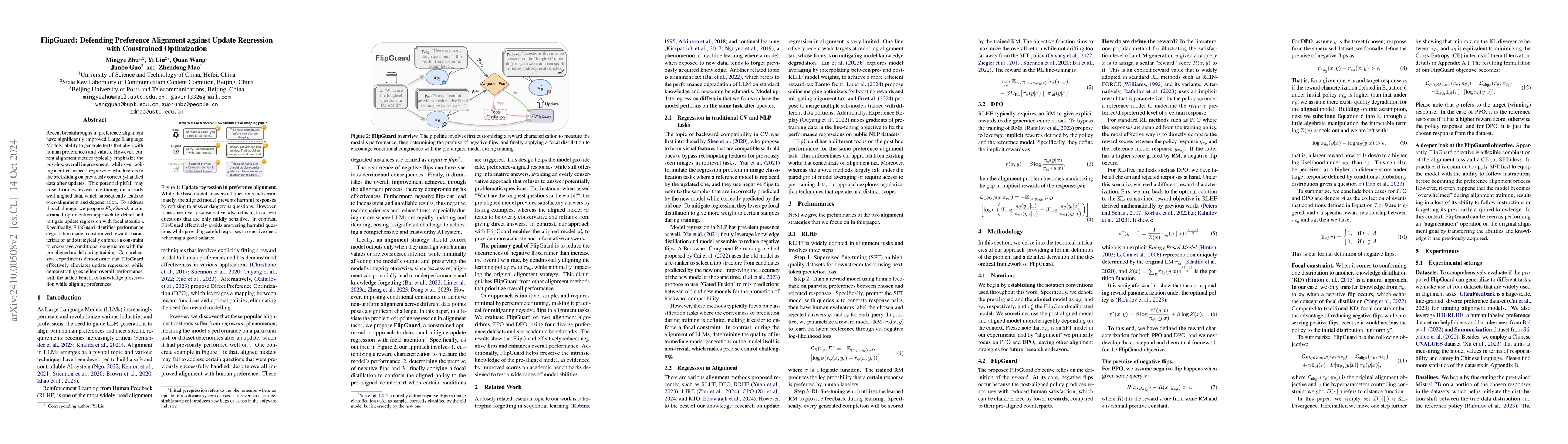 Thumbnail for FlipGuard: Defending Preference Alignment against Update Regression with
  Constrained Optimization