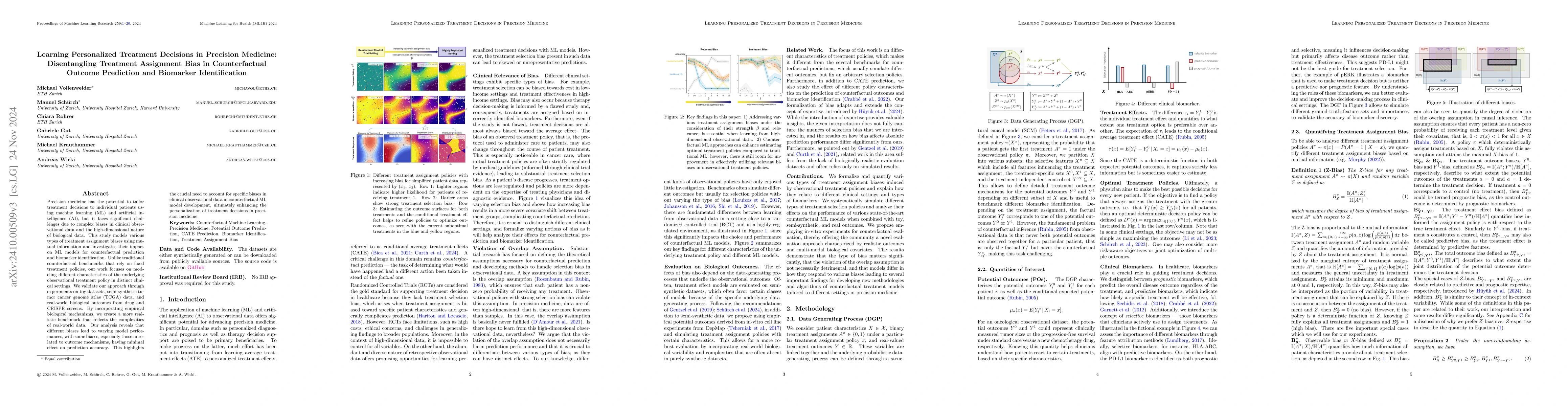 Thumbnail for Learning Personalized Treatment Decisions in Precision Medicine:
  Disentangling Treatment Assignment Bias in Counterfactual Outcome Prediction
  and Biomarker Identification