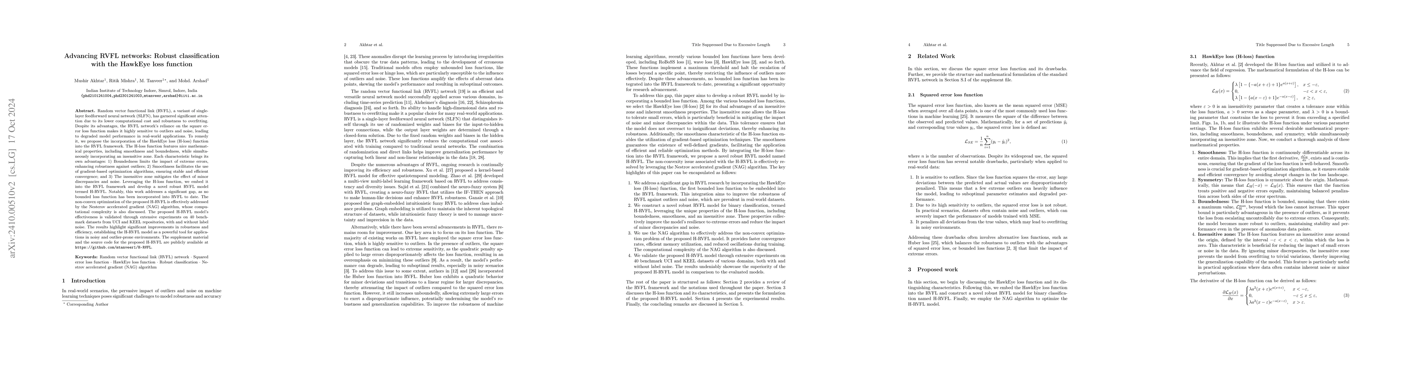 Thumbnail for Advancing RVFL networks: Robust classification with the HawkEye loss
  function