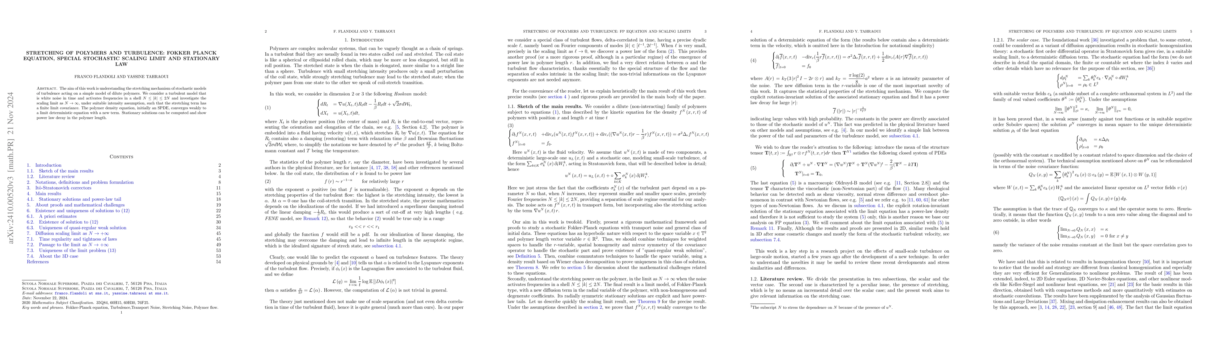 Thumbnail for Stretching of Polymers and turbulence: Fokker Planck equation, special
  stochastic scaling limit and stationary law