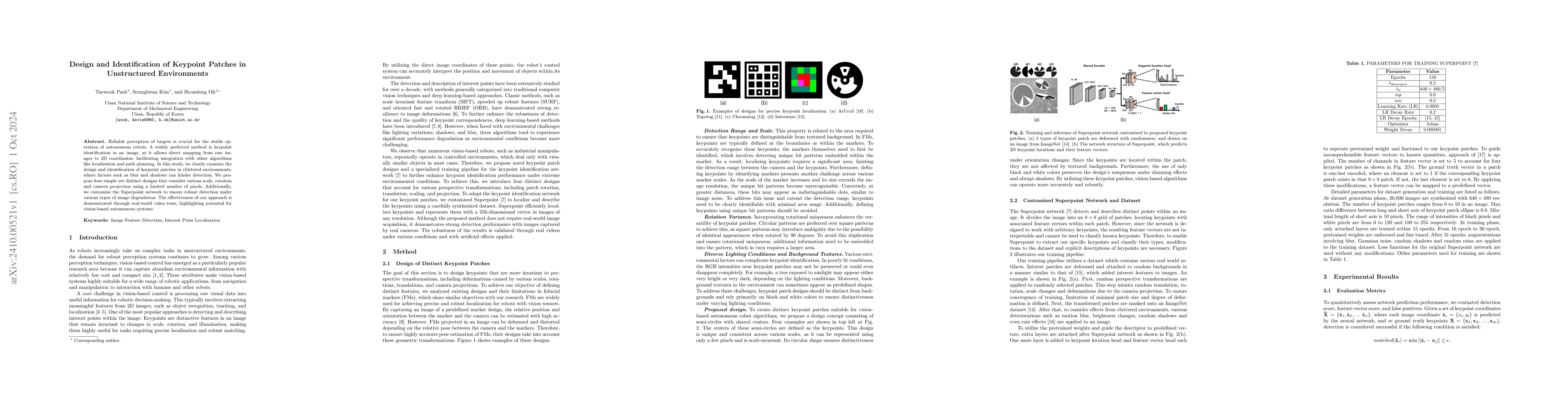 Thumbnail for Design and Identification of Keypoint Patches in Unstructured
  Environments