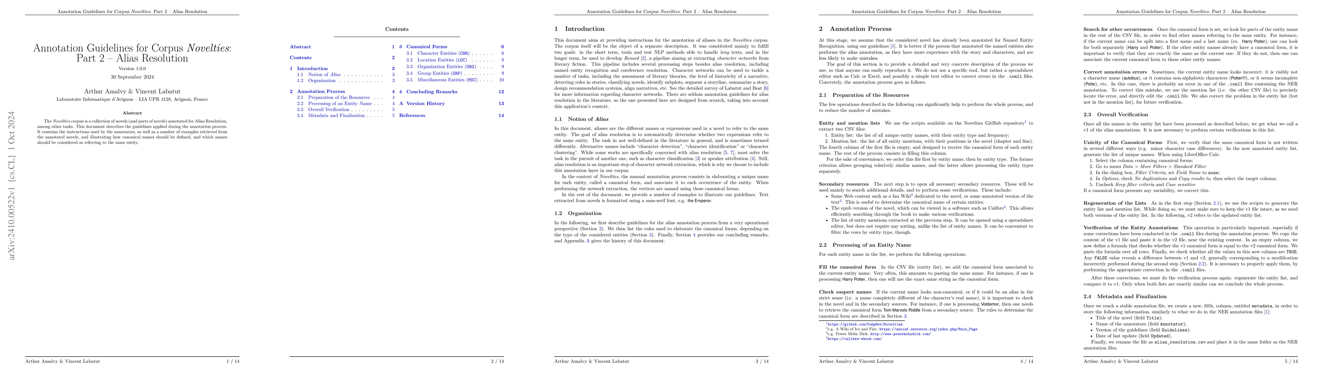 Thumbnail for Annotation Guidelines for Corpus Novelties: Part 2 -- Alias Resolution
  Version 1.0
