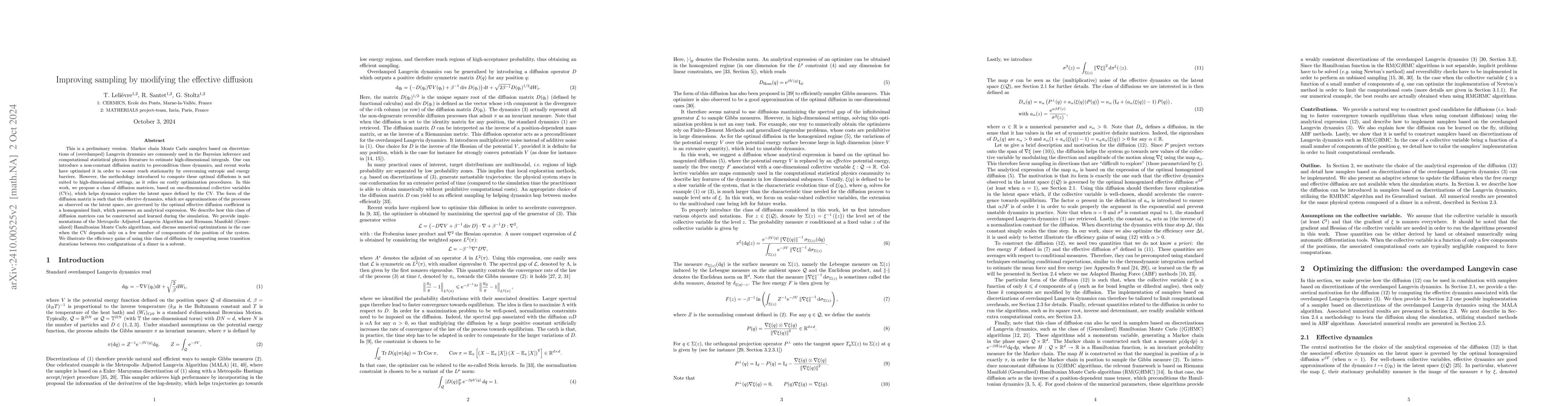 Thumbnail for Improving sampling by modifying the effective diffusion