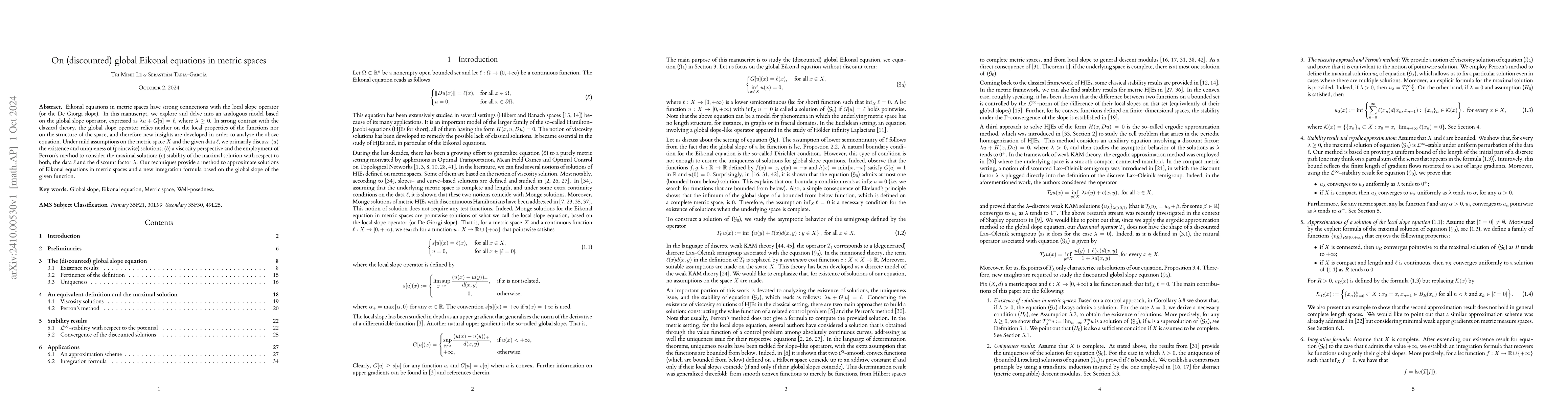 Thumbnail for On (discounted) global Eikonal equations in metric spaces