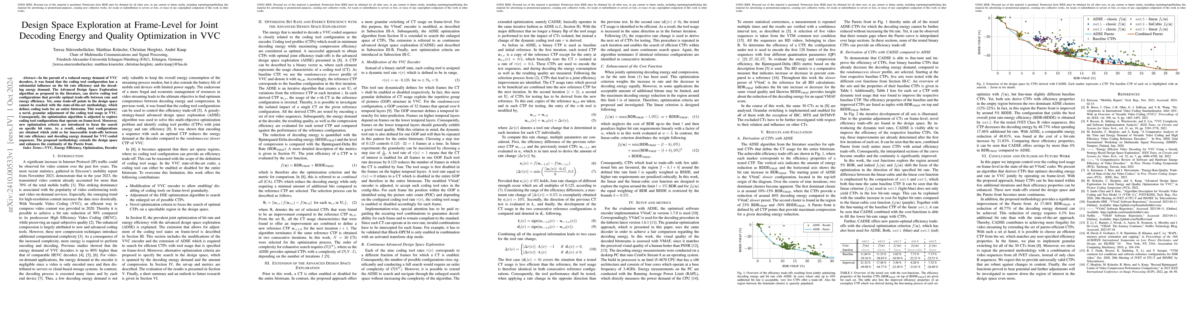 Thumbnail for Design Space Exploration at Frame-Level for Joint Decoding Energy and
  Quality Optimization in VVC